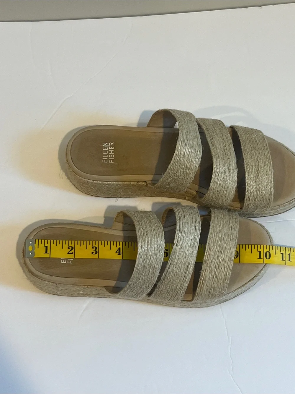 Eileen Fisher Beige Jute Triple-Strap Platform Slides